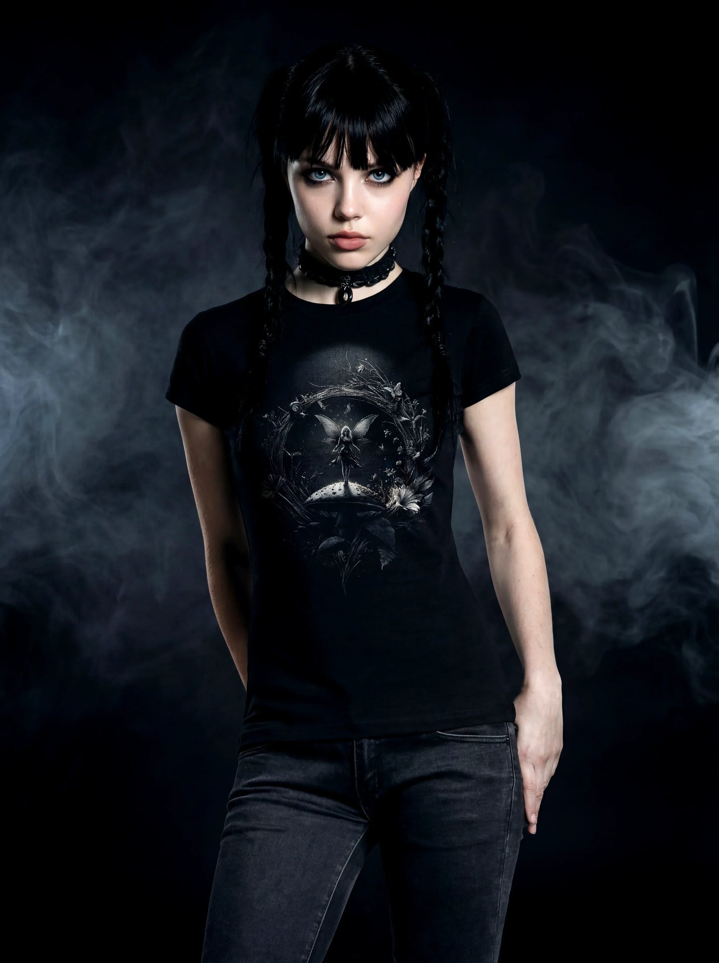 Moonlit Fae Garden T-Shirt – Gothic Design for Dark Fashion - darkelegance