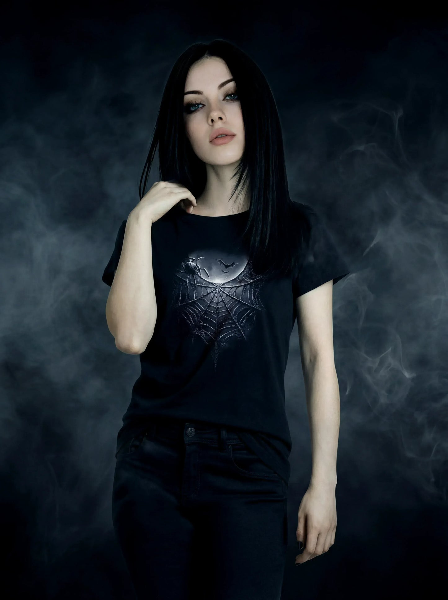 Moonweb Widow T-Shirt – Gothic Design for Dark Fashion - darkelegance