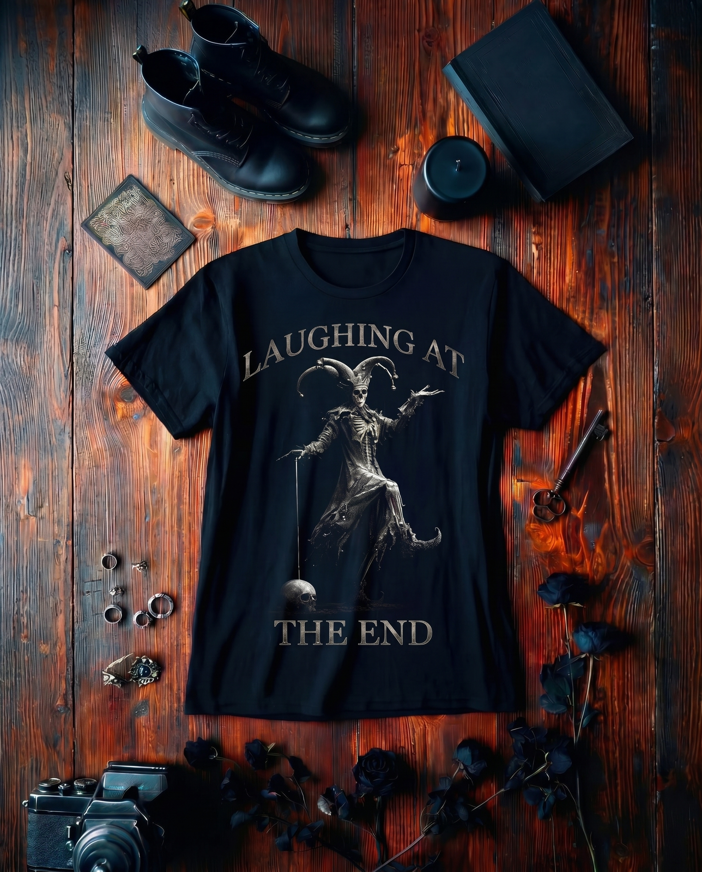 Lachender End-Skelett-Joker Gothic Design – Entspanntes T-Shirt für Damen