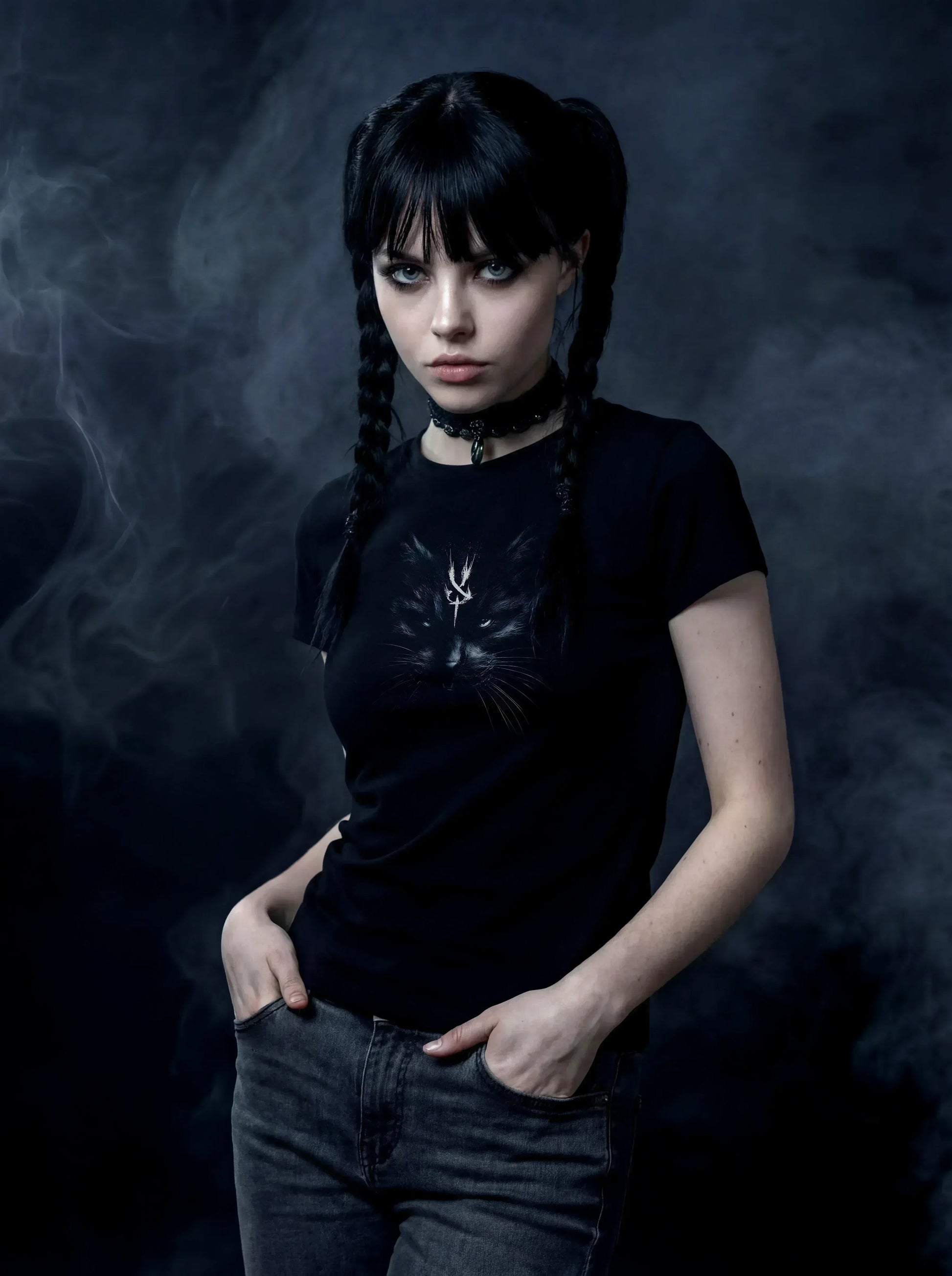 Sigil Night Cat T-Shirt – Gothic Design for Dark Fashion - darkelegance