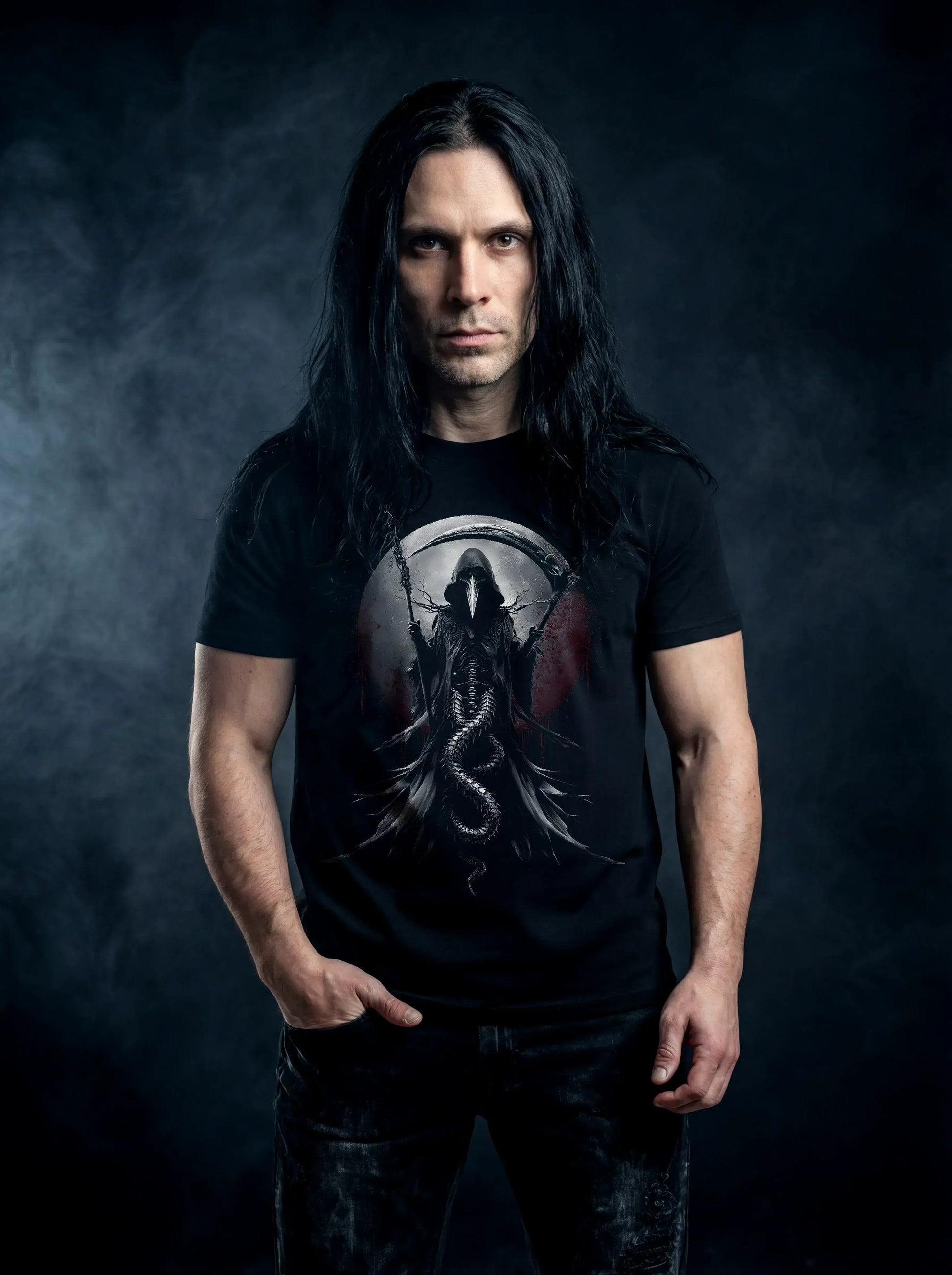 Plague Moon Reaper T-Shirt – Gothic Design for Dark Fashion - darkelegance