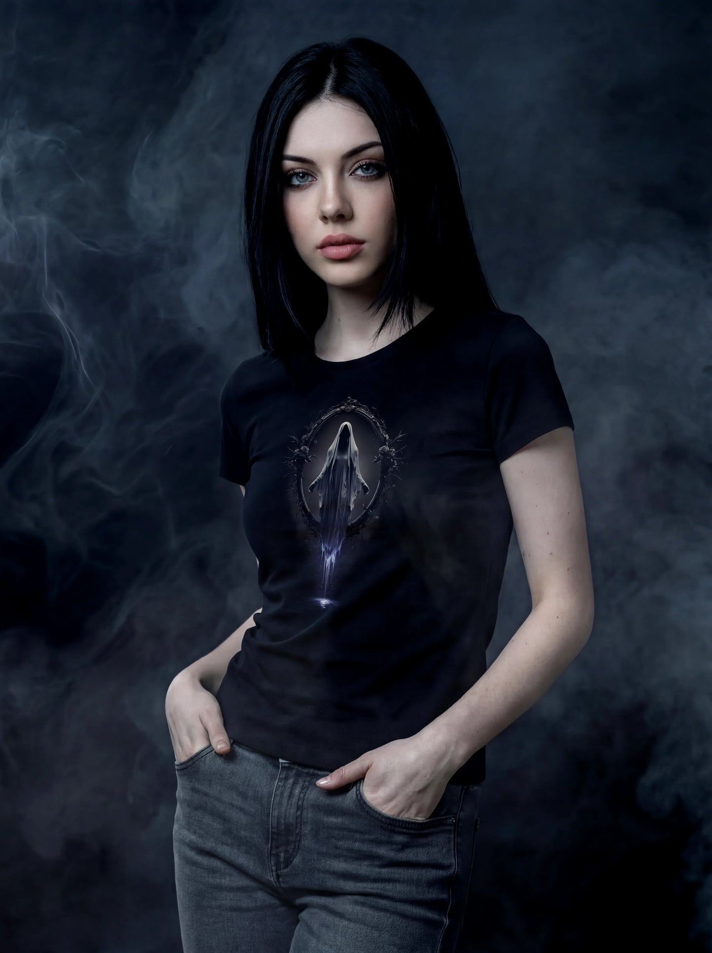 Veiled Mirror Specter T-Shirt – Gothic Design for Dark Fashion - darkelegance