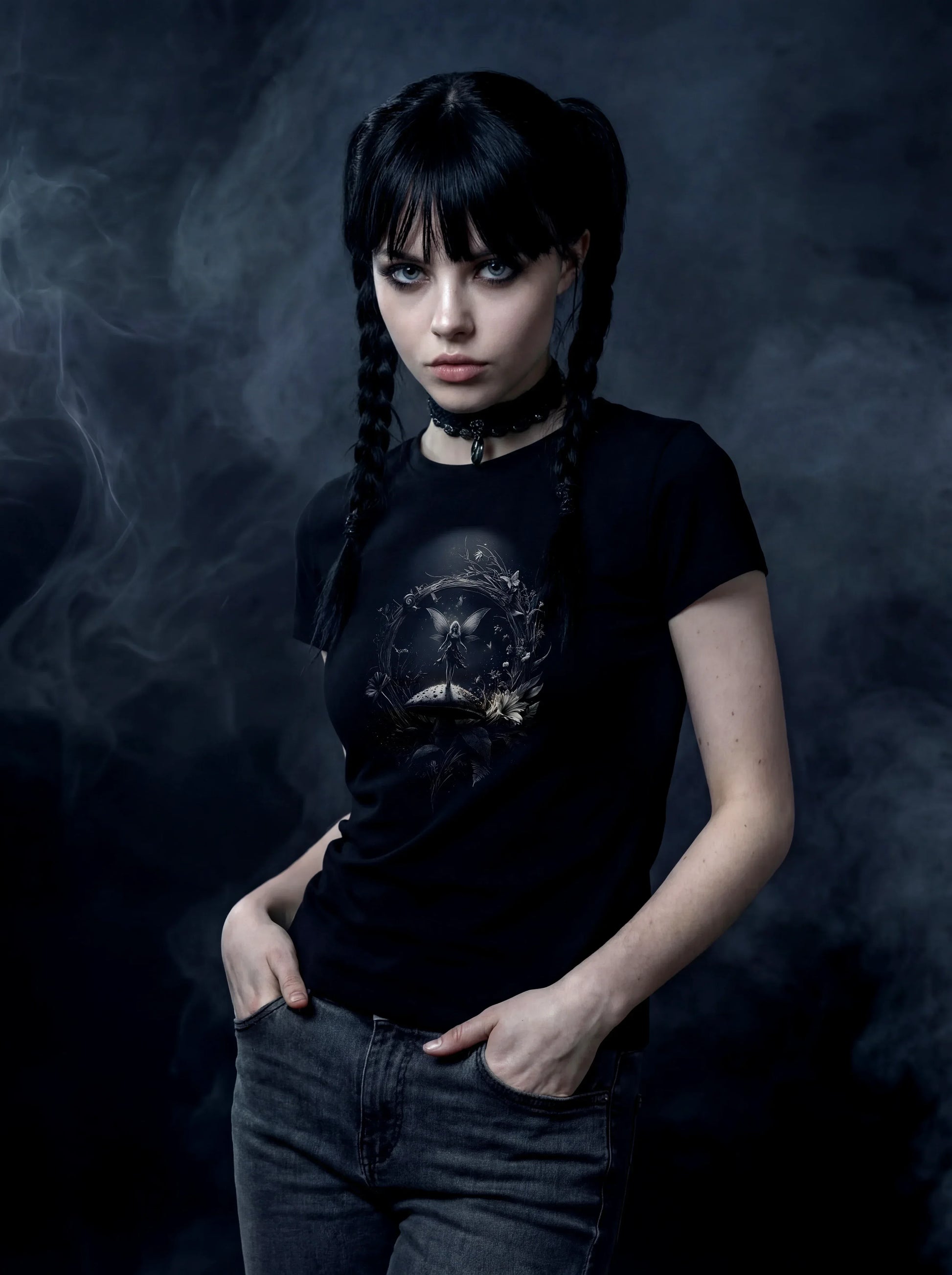 Moonlit Fae Garden T-Shirt – Gothic Design for Dark Fashion - darkelegance