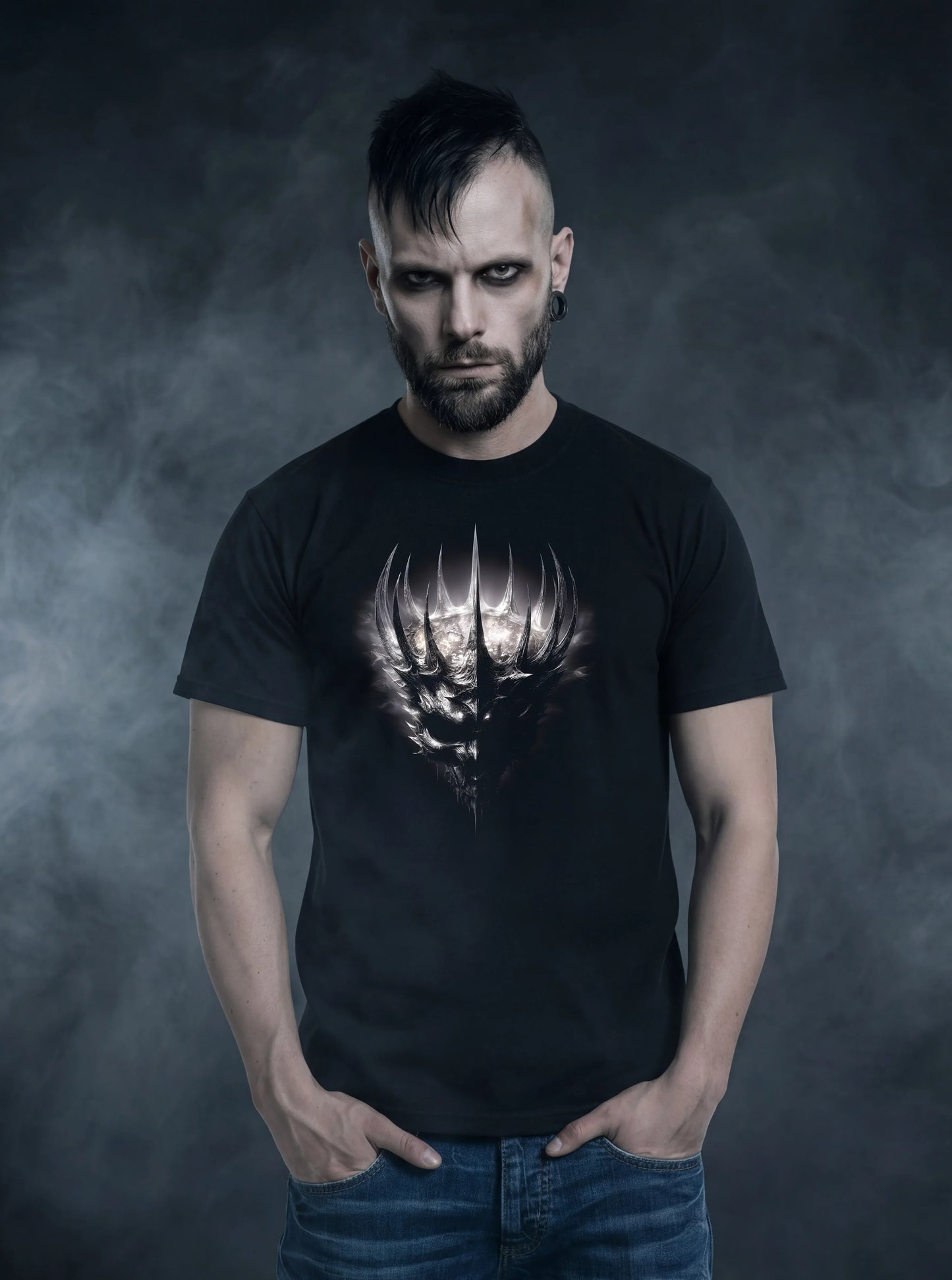 Crown of Thorns and Shadows T-Shirt – Gothic Demon Skull Design - darkelegance