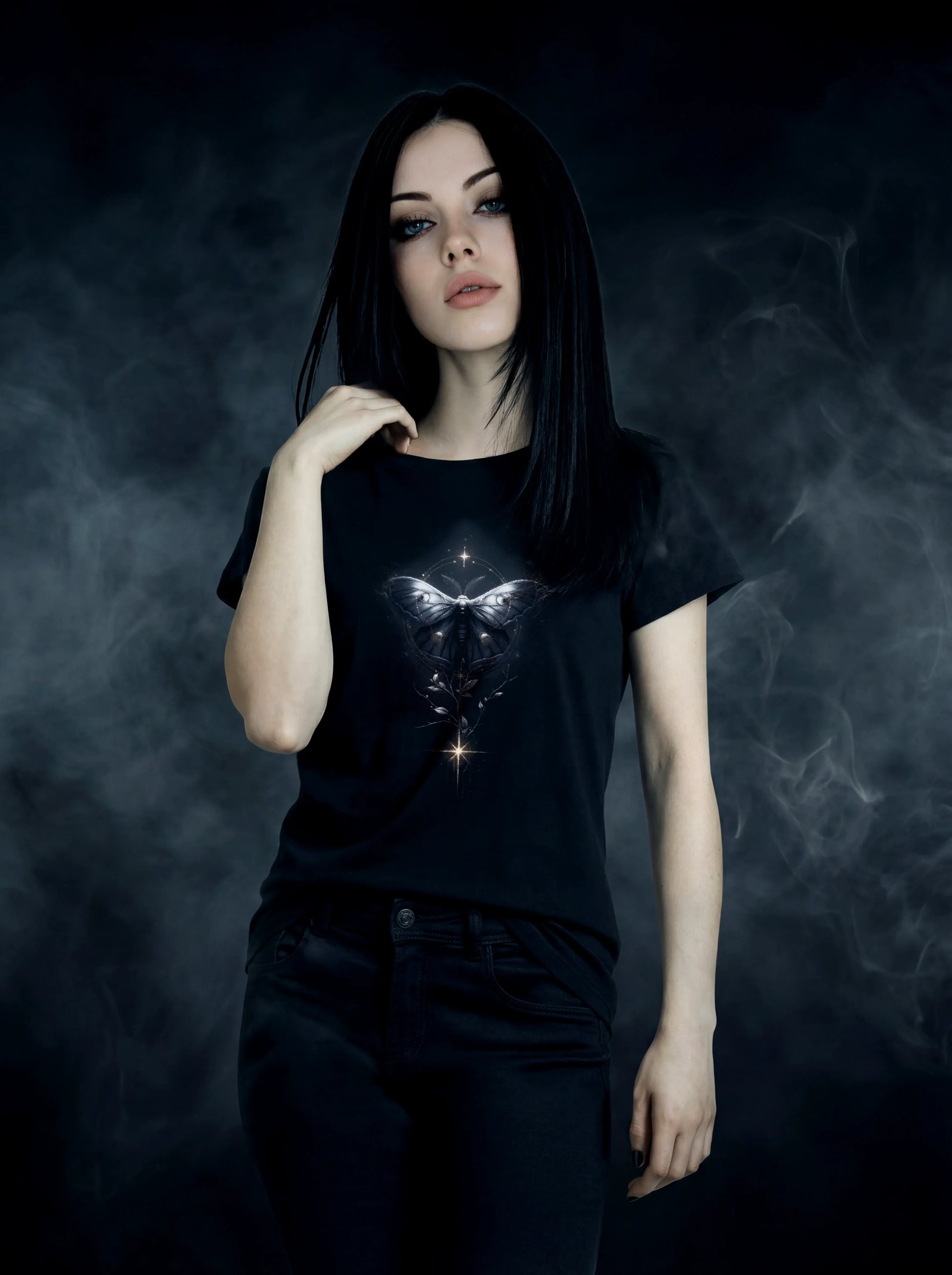 Celestial Luna Moth T-Shirt – Gothic Design for Dark Fashion - darkelegance