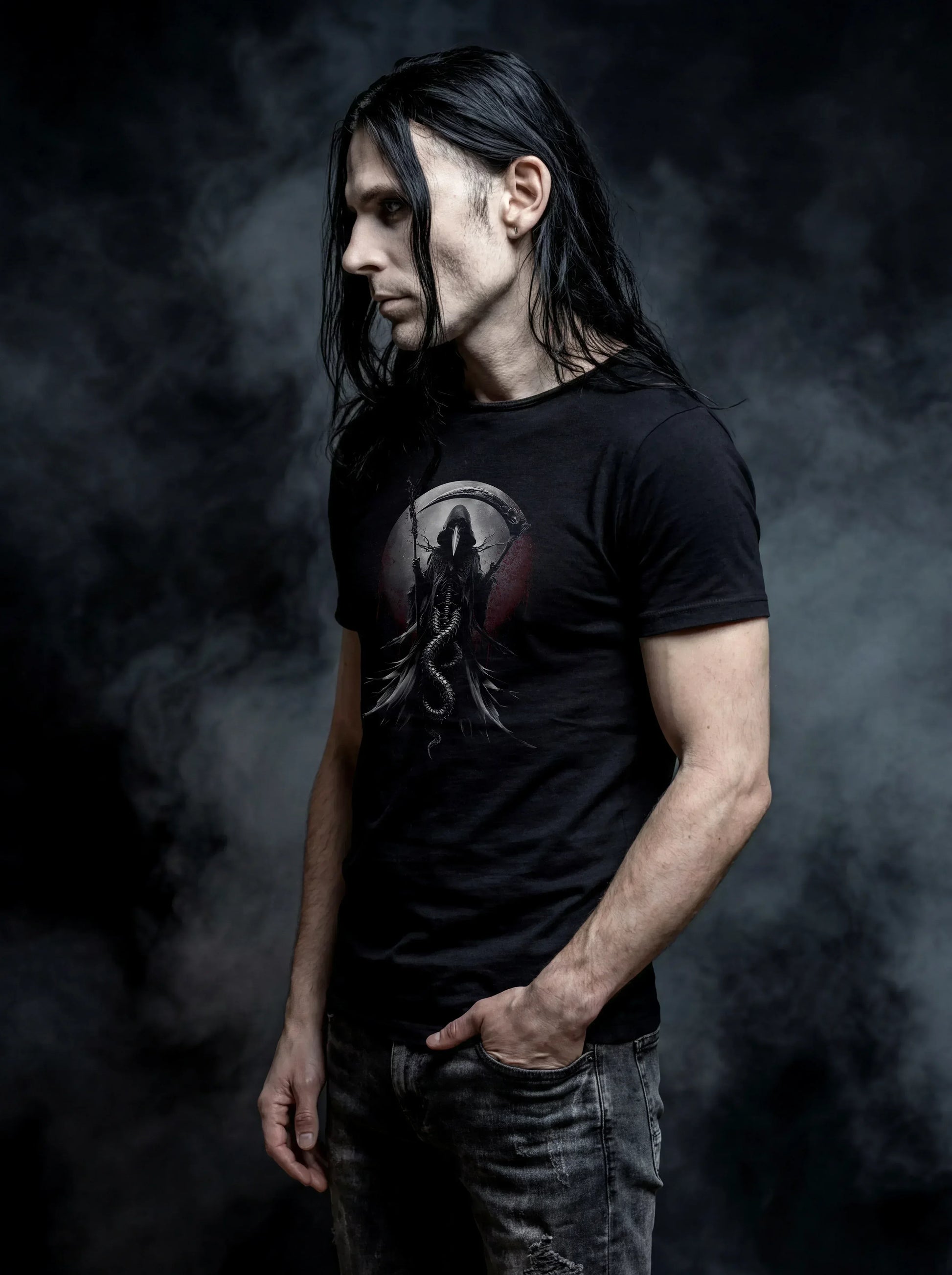 Plague Moon Reaper T-Shirt – Gothic Design for Dark Fashion - darkelegance