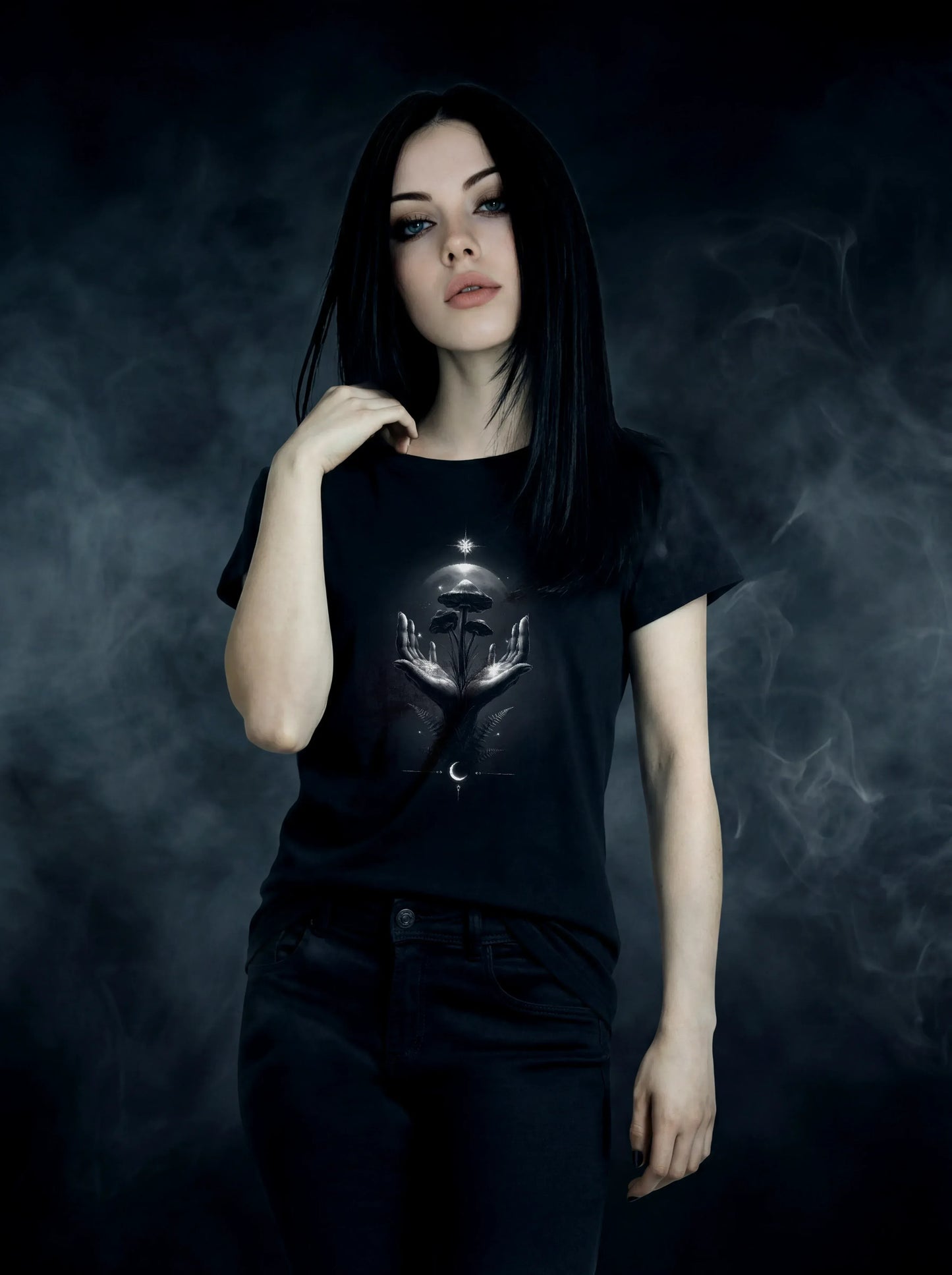 Moonlit Mycelium Ritual T-Shirt – Gothic Design for Dark Fashion - darkelegance