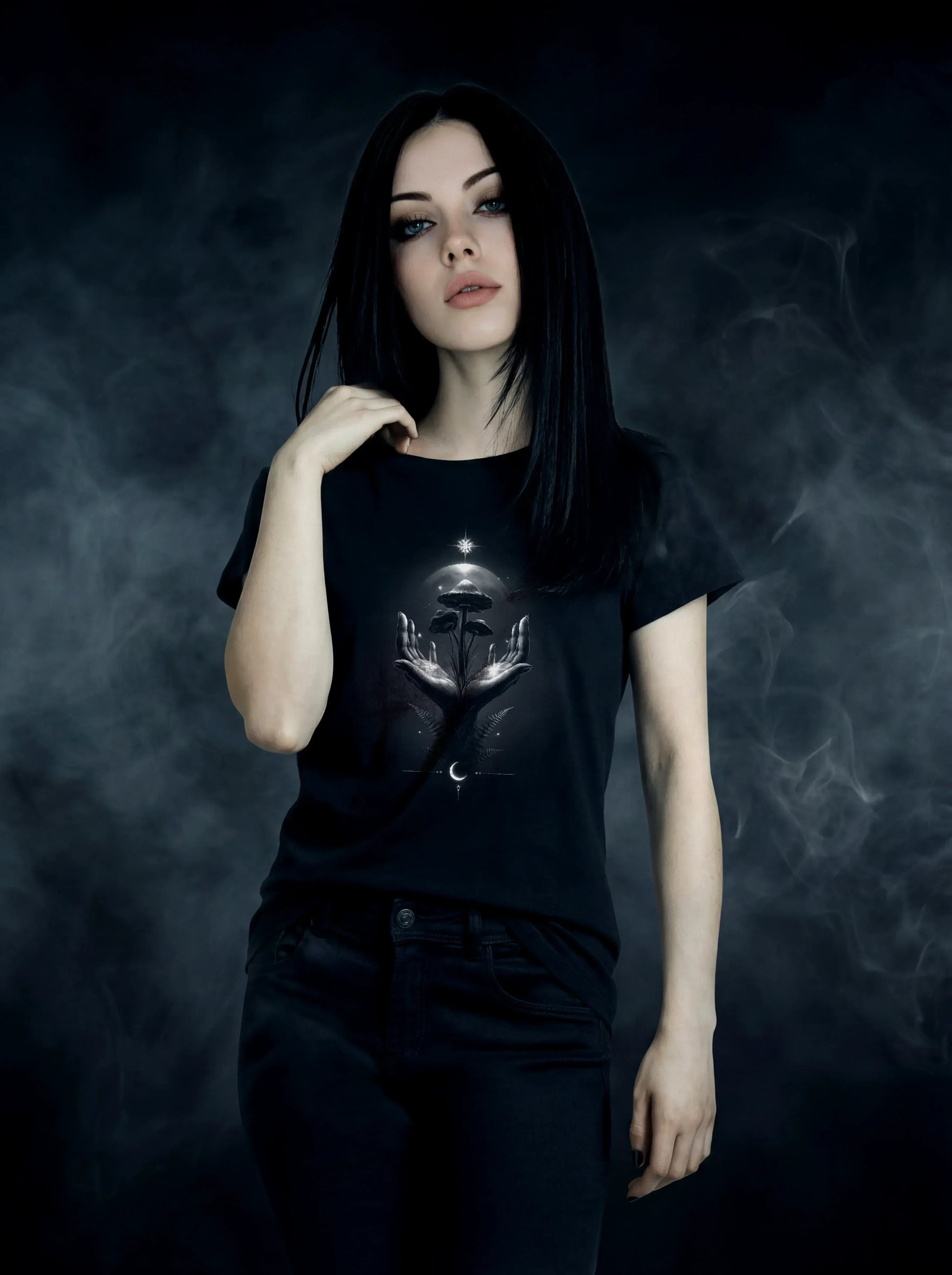 Moonlit Mycelium Ritual T-Shirt – Gothic Design for Dark Fashion - darkelegance