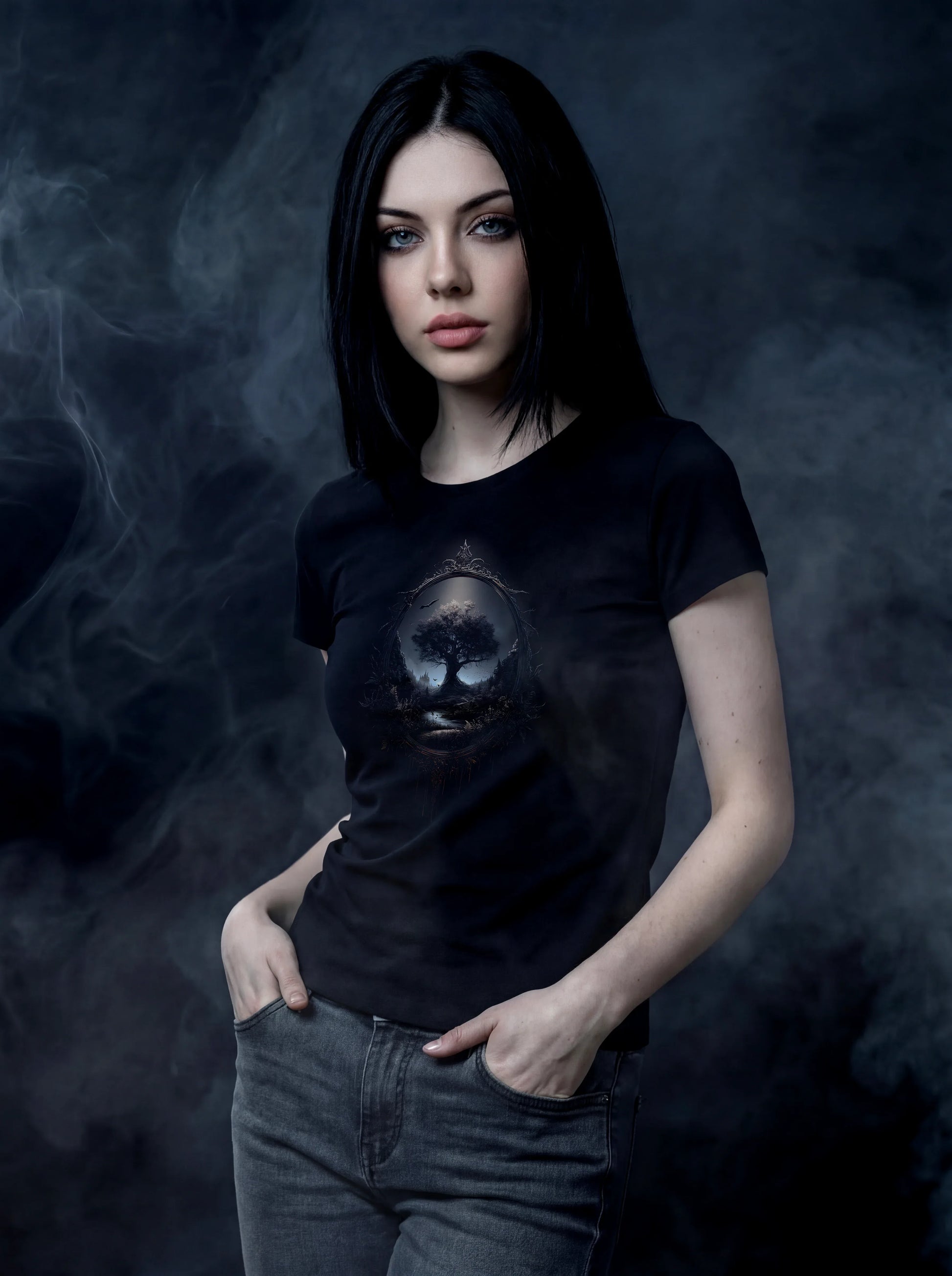 Twilight Hollow Tree T-Shirt – Gothic Design for Dark Fashion - darkelegance