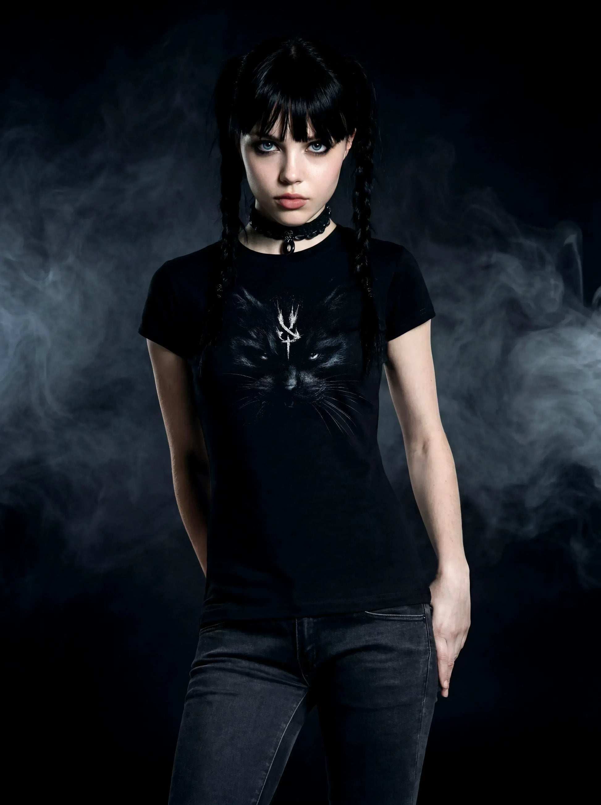 Sigil Night Cat T-Shirt – Gothic Design for Dark Fashion - darkelegance