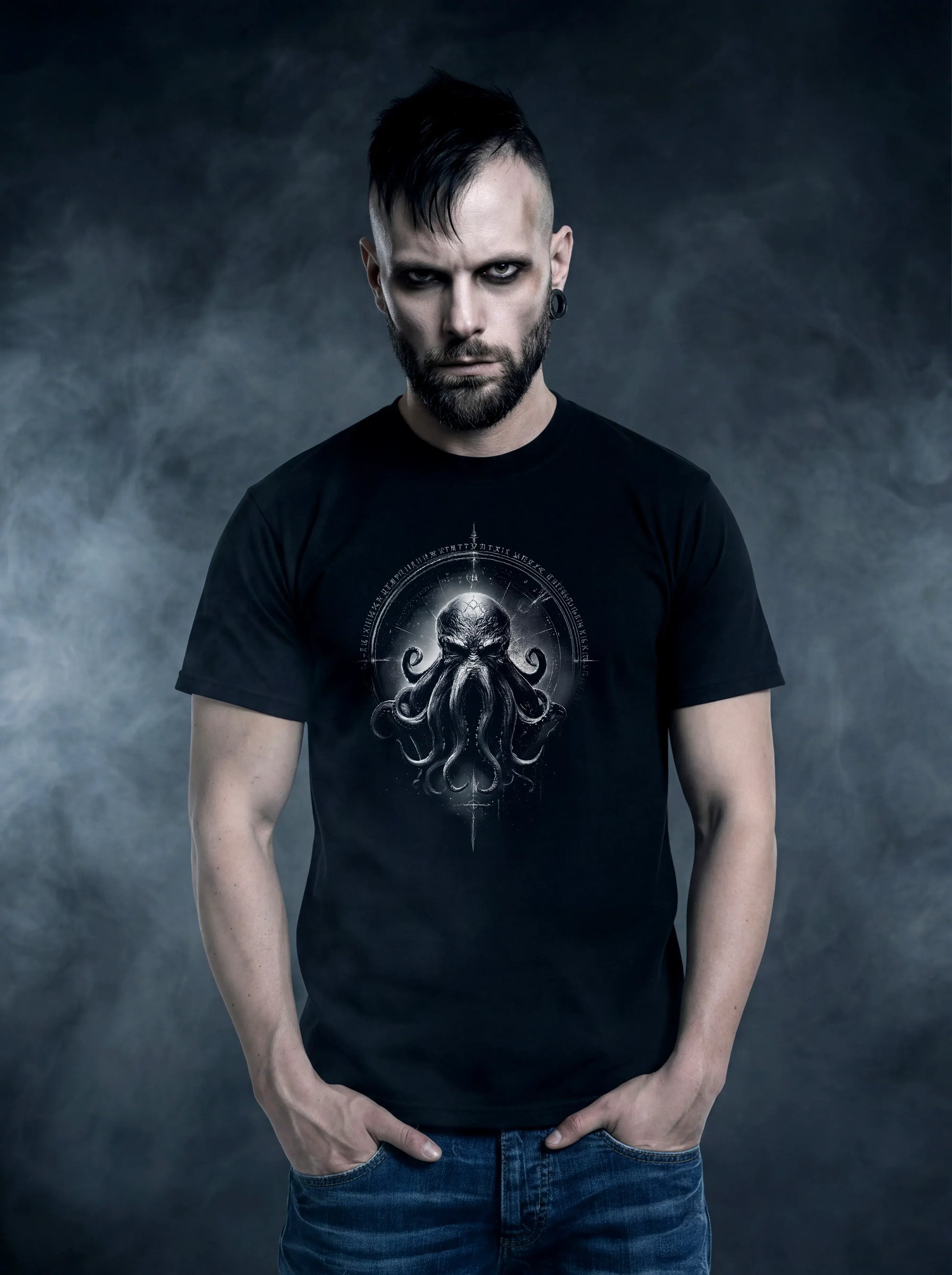 Abyssal Octopus Sigil T-Shirt – Gothic Design for Dark Fashion - darkelegance