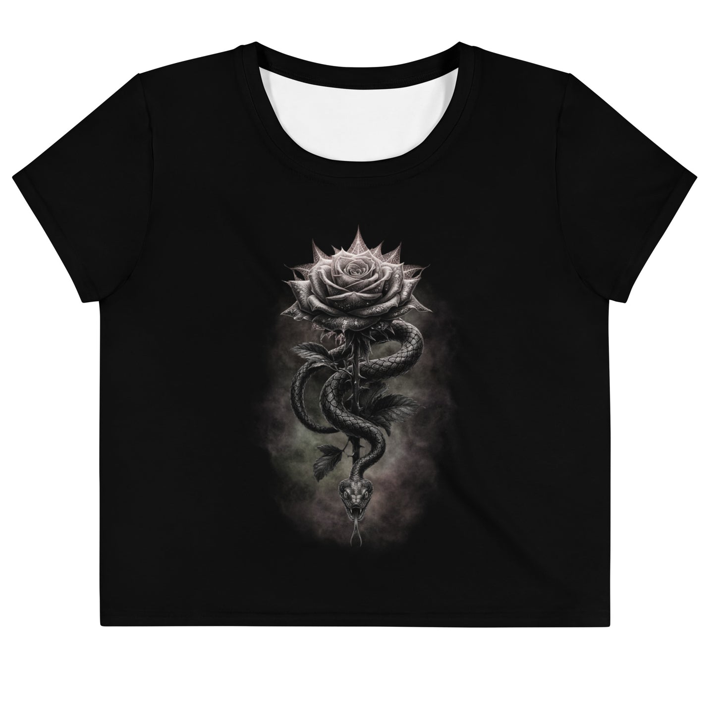 Gothic Serpent Rose Dunkles Blumen-Tattoo – All-Over Print Crop-Top
