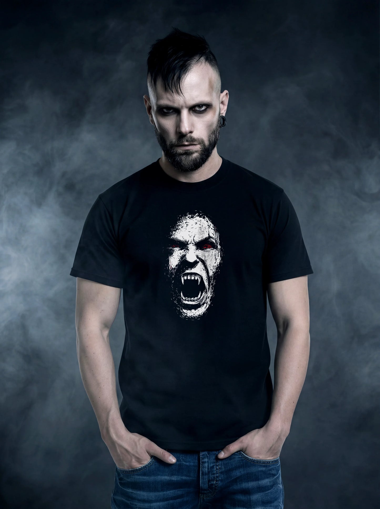 Crimson Fang Scream T-Shirt – Gothic Design for Dark Fashion - darkelegance