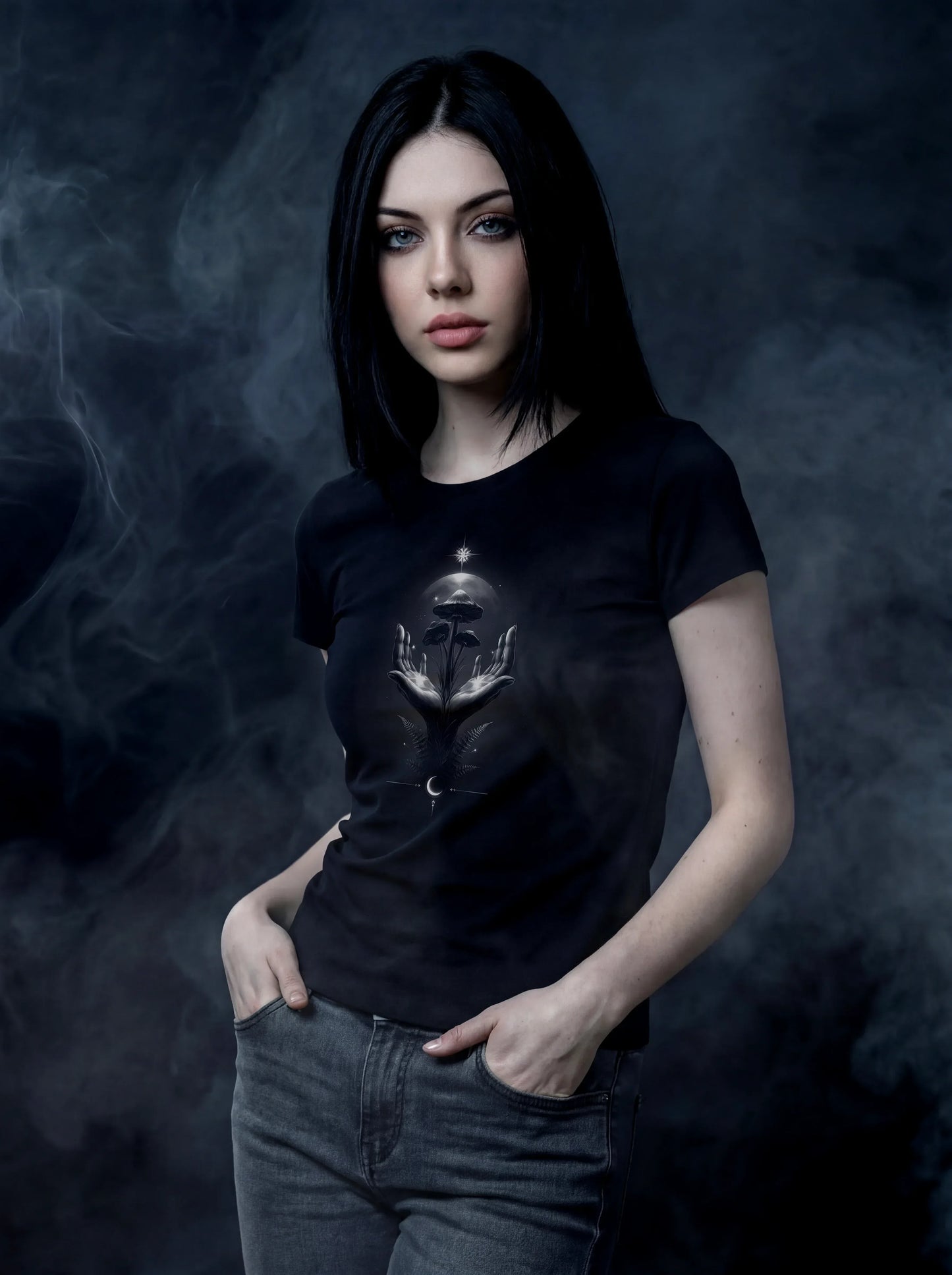 Moonlit Mycelium Ritual T-Shirt – Gothic Design for Dark Fashion - darkelegance
