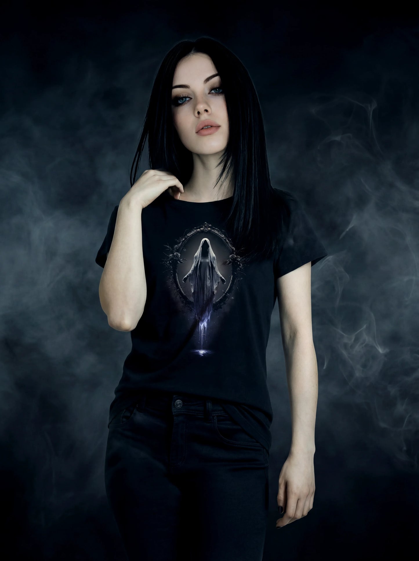 Veiled Mirror Specter T-Shirt – Gothic Design for Dark Fashion - darkelegance