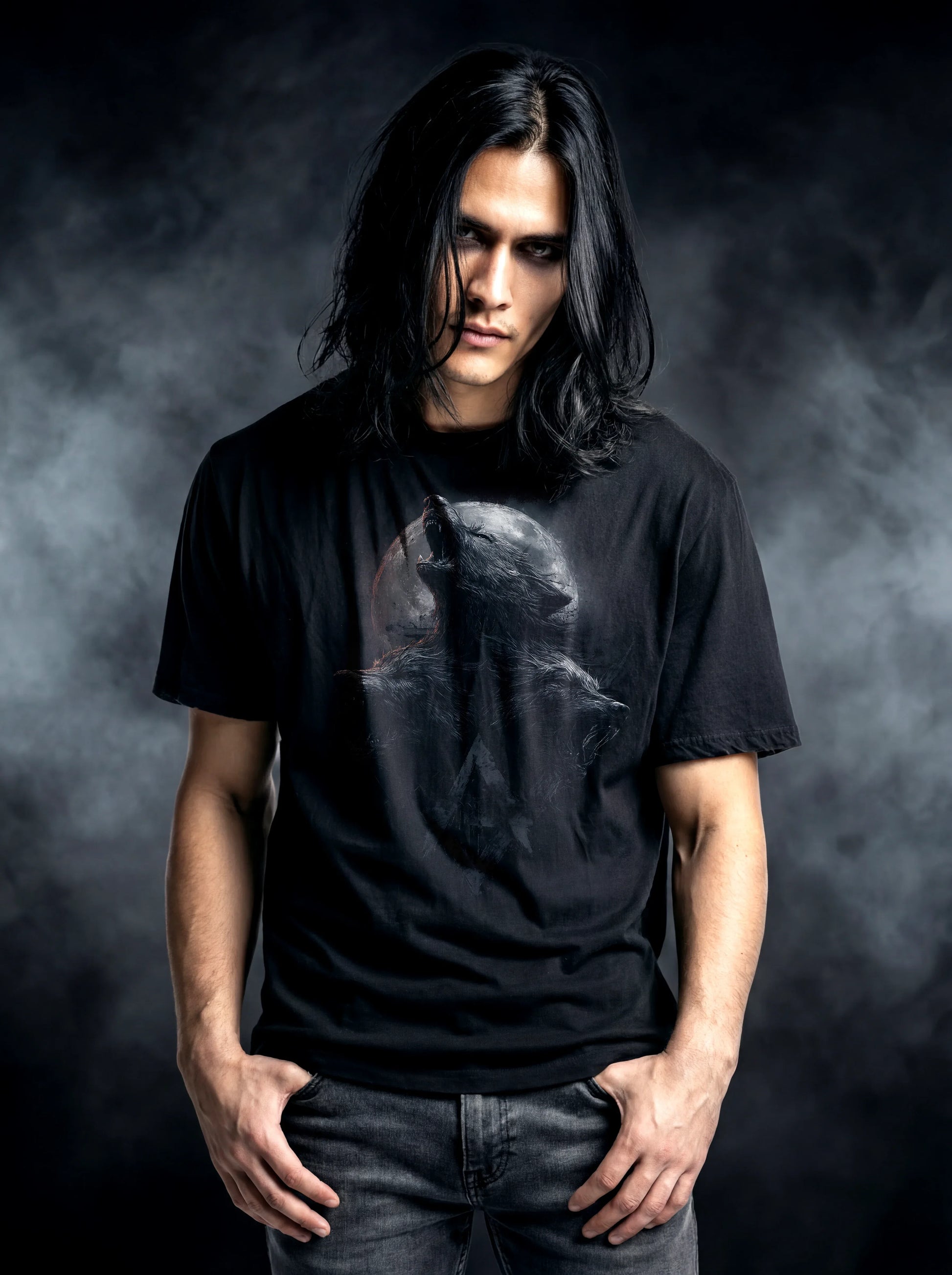 Lunar Cerberus T-Shirt – Gothic Design for Dark Fashion - darkelegance