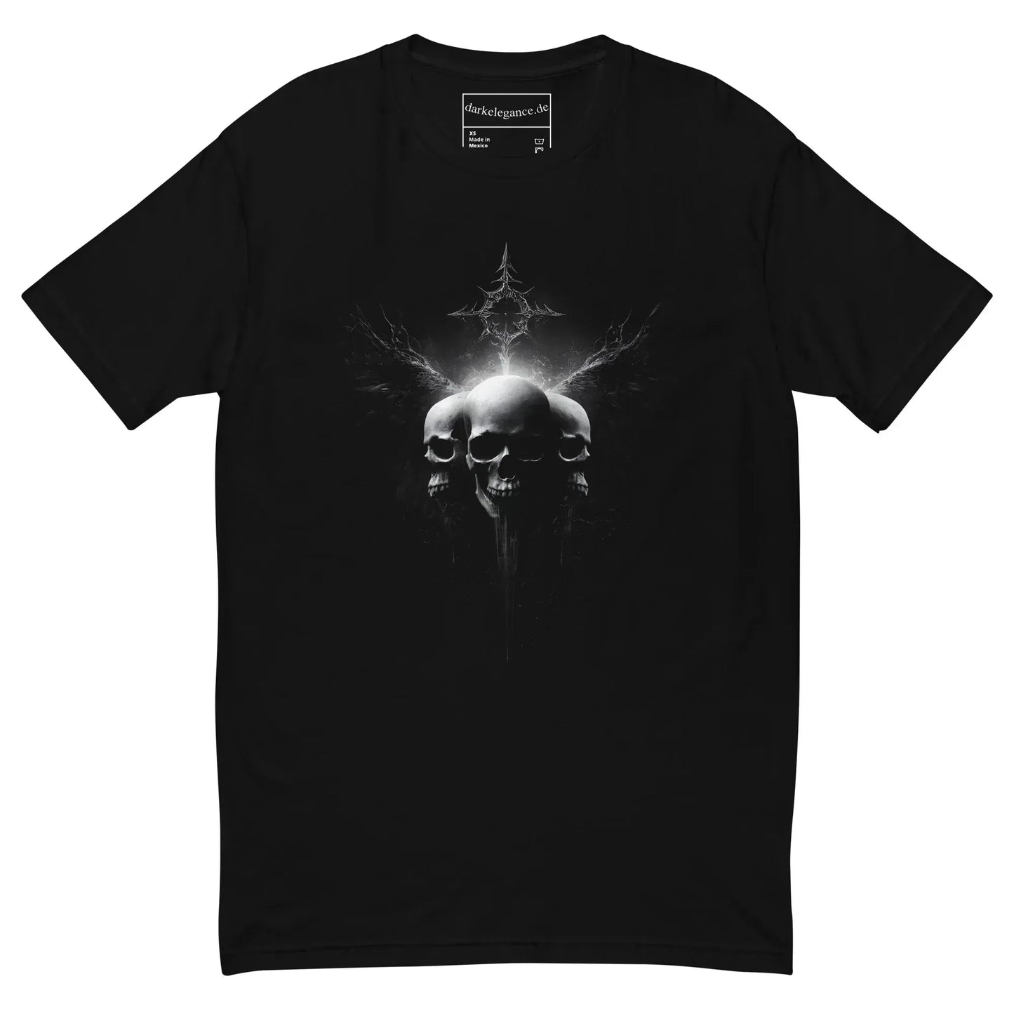 Trinity Skull Wings T-Shirt – Gothic Design for Dark Fashion - darkelegance
