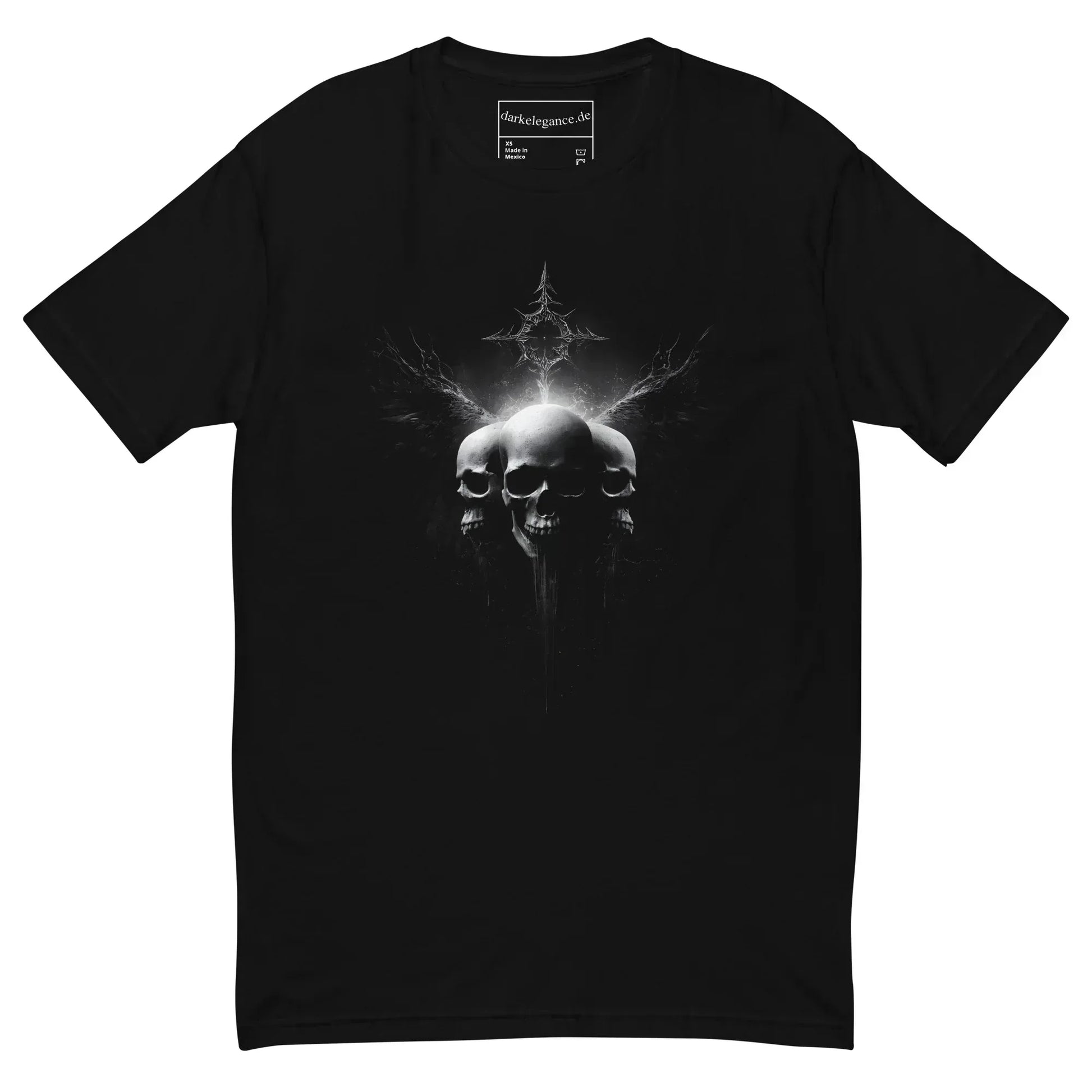 Trinity Skull Wings T-Shirt – Gothic Design for Dark Fashion - darkelegance