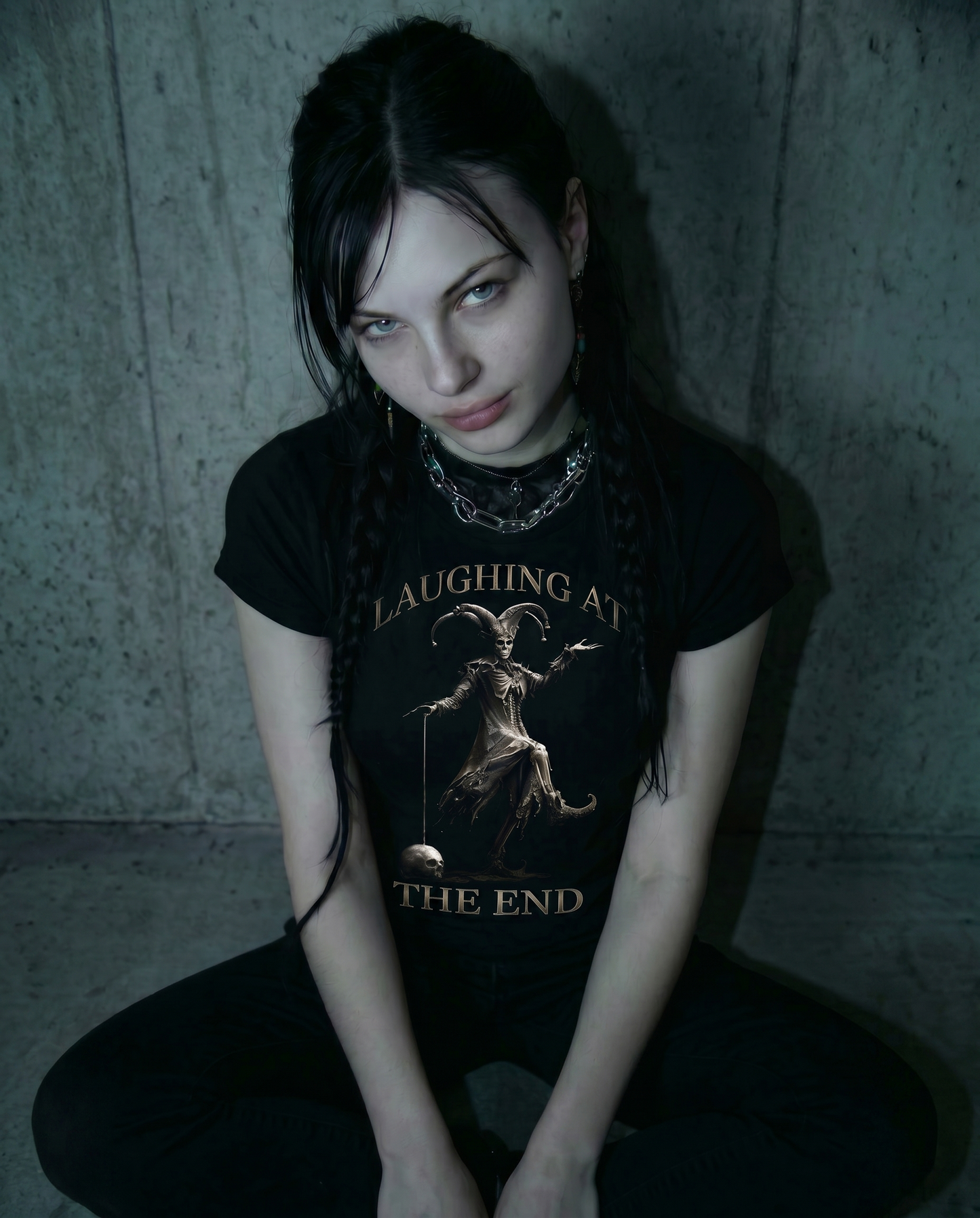 Lachender End-Skelett-Joker Gothic Design – Entspanntes T-Shirt für Damen