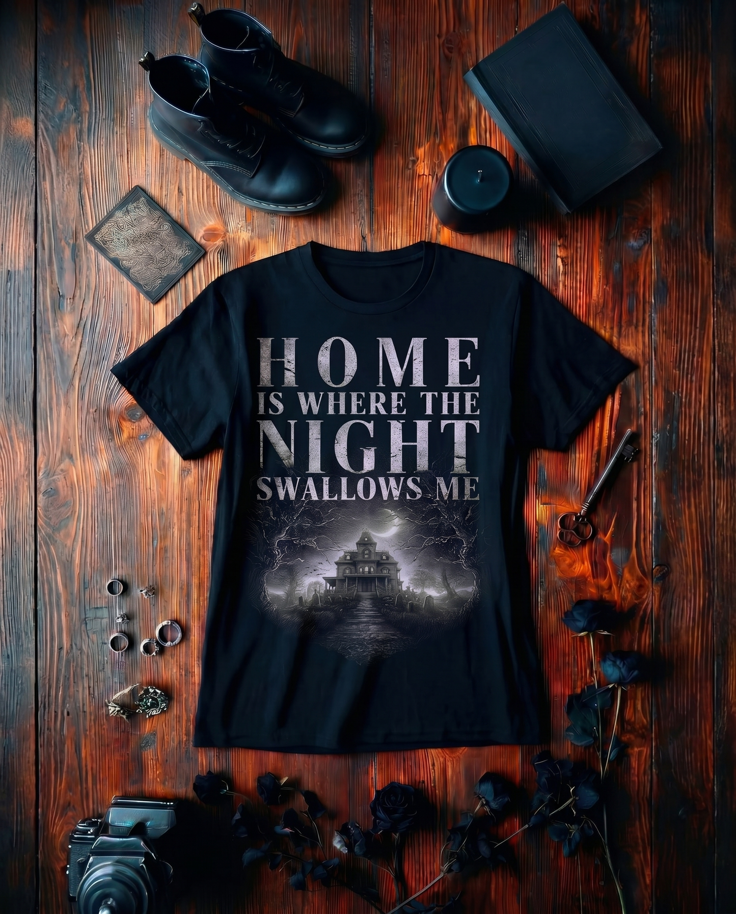 Home Is Where the Night Swallows Me Gotische Geisterhaus-Design – Damen Relaxed T-Shirt