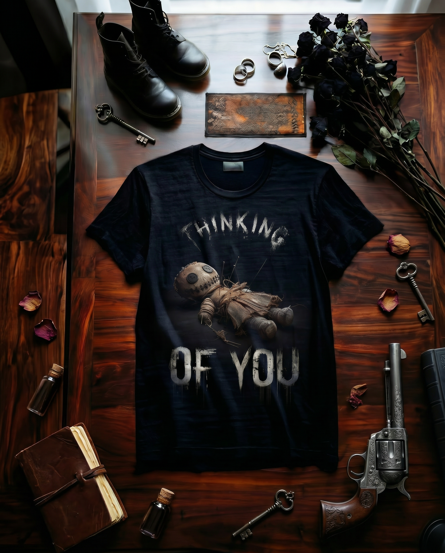 Voodoo-Puppe „Denk an dich“ Dunkles Gothic-Design – T-Shirt