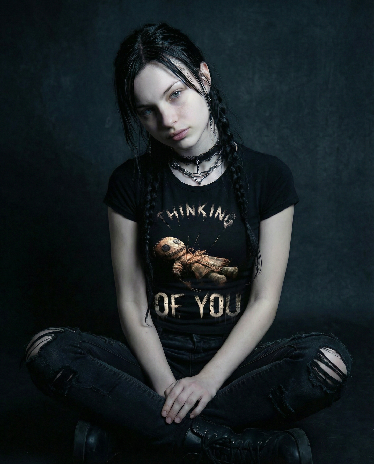 Voodoo-Puppe „Denk an dich“ Dunkles Gothic-Design – T-Shirt
