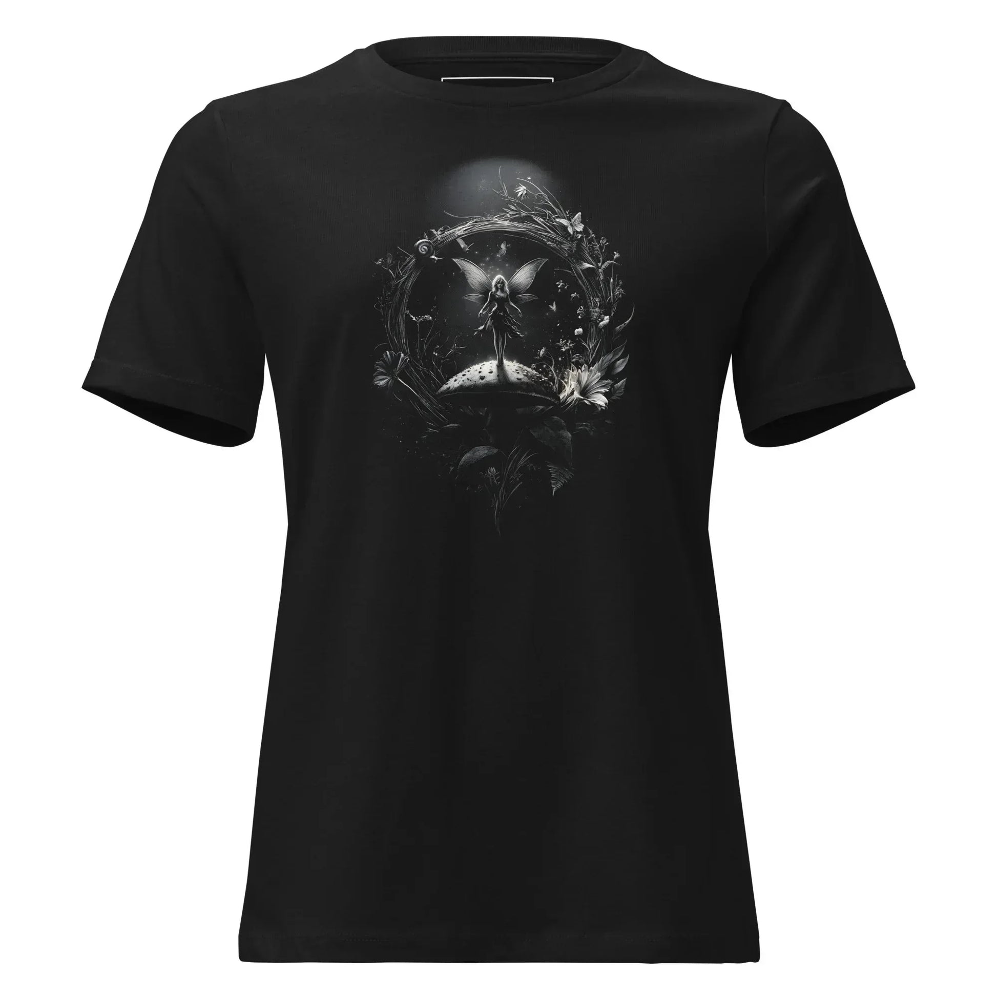 Moonlit Fae Garden T-Shirt – Gothic Design for Dark Fashion - darkelegance