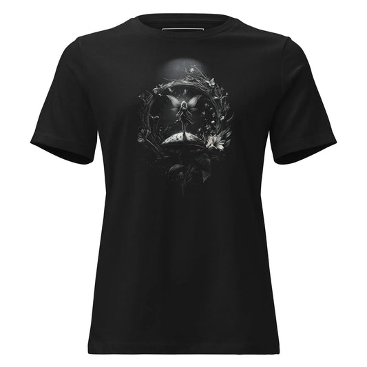 Moonlit Fae Garden T-Shirt – Gothic Design for Dark Fashion - darkelegance