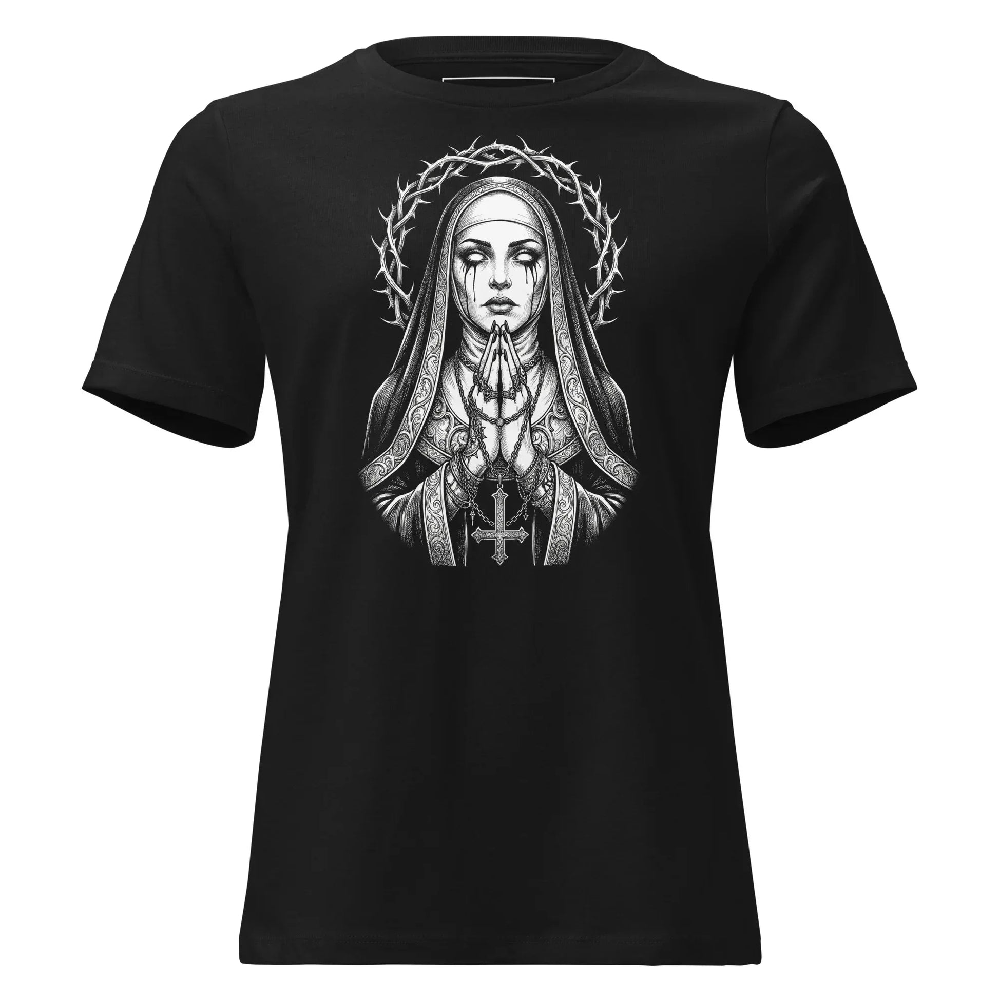 Thorn Halo Nun T-Shirt – Gothic Design for Dark Fashion - darkelegance