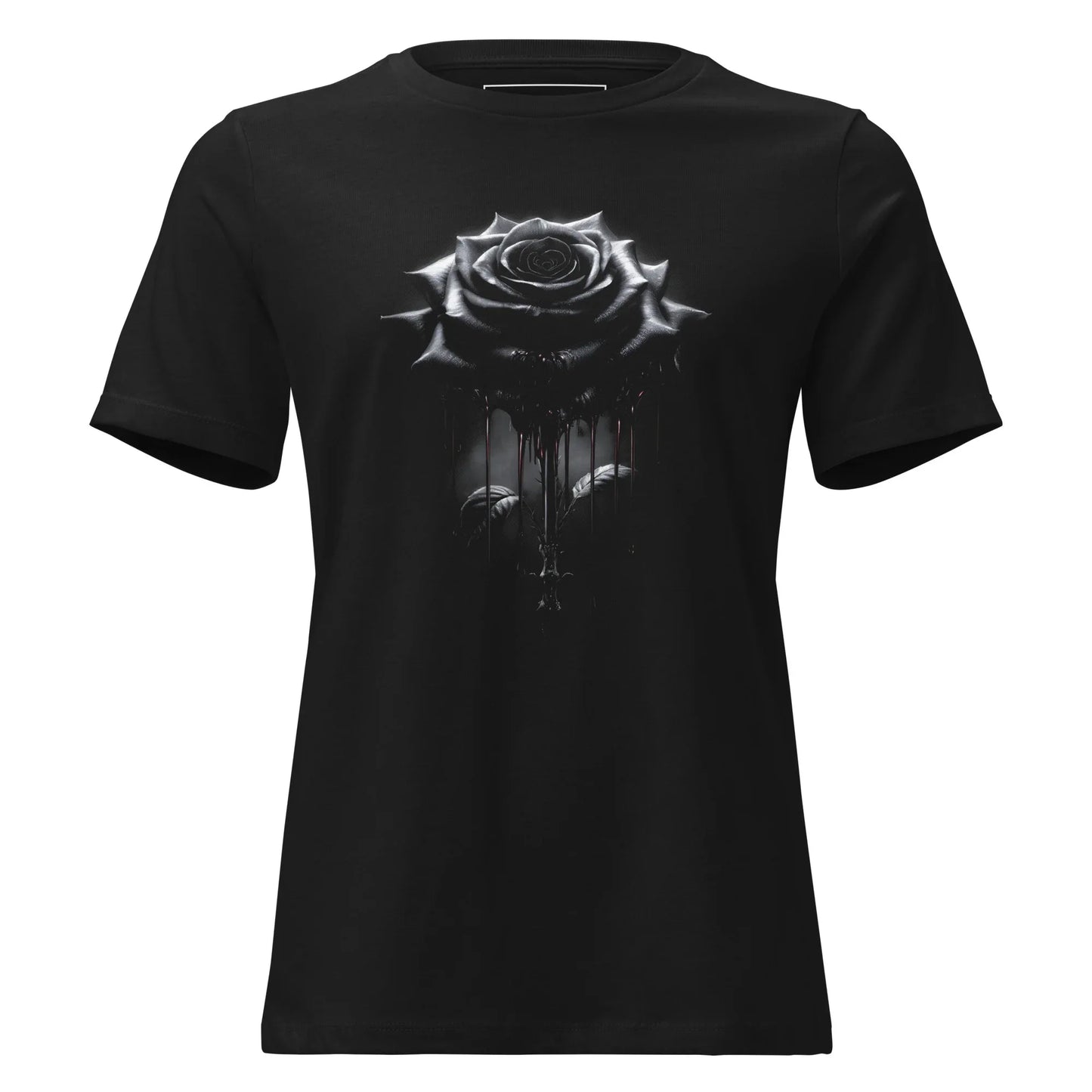 Blood Drip Black Rose T-Shirt – Gothic Design for Dark Fashion - darkelegance