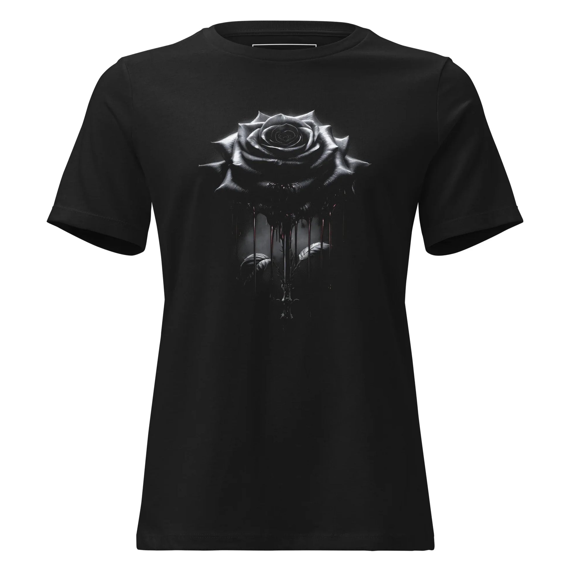 Blood Drip Black Rose T-Shirt – Gothic Design for Dark Fashion - darkelegance