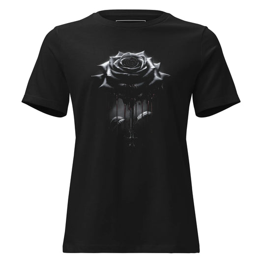 Blood Drip Black Rose T-Shirt – Gothic Design for Dark Fashion - darkelegance