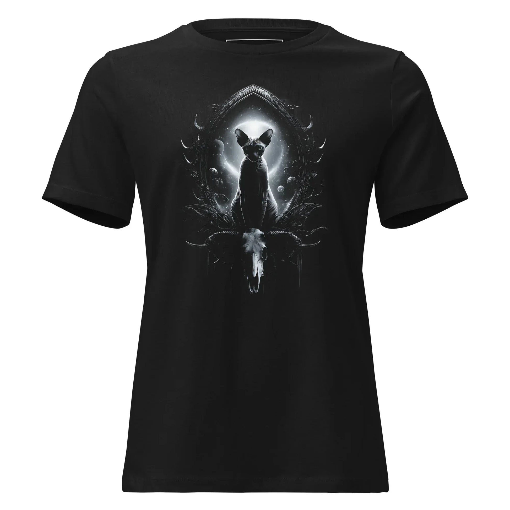 Moonlit Sphynx Oracle T-Shirt – Gothic Design for Dark Fashion - darkelegance