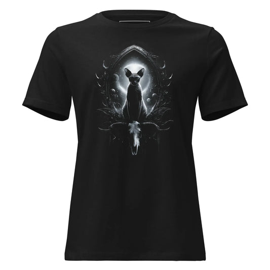Moonlit Sphynx Oracle T-Shirt – Gothic Design for Dark Fashion - darkelegance